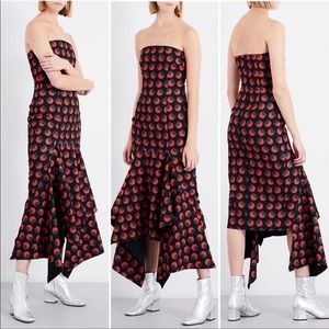 Solace London Dorado Strapless Print Asymmetrical Midi Dress Size 10